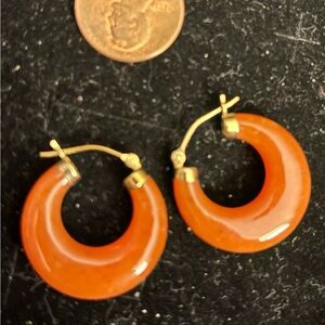 Elegant 14k Gold and Coral Hoop Earrings